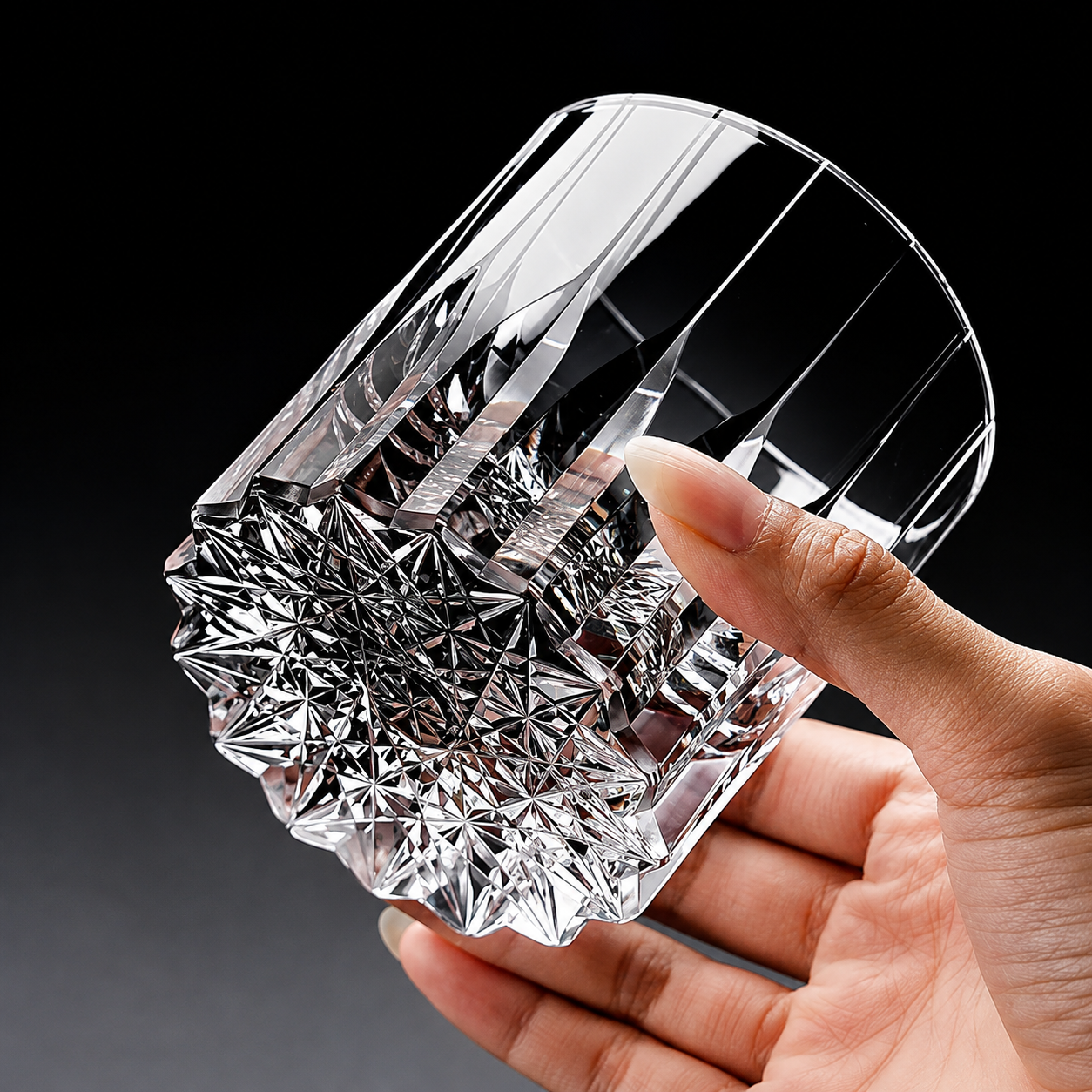 6.8 fl oz Clear Cut Glass Whiskey Tumbler, Heavy